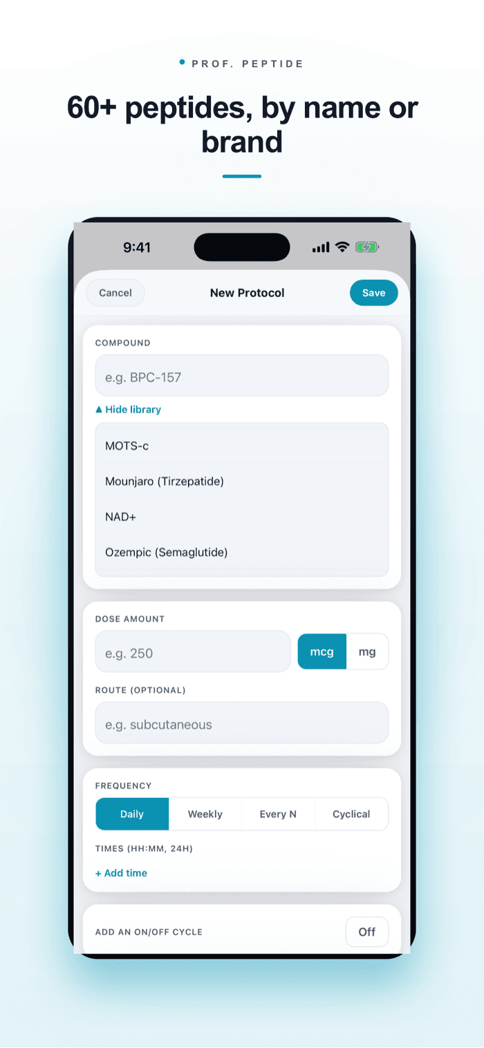 Peptide library searchable by name or brand